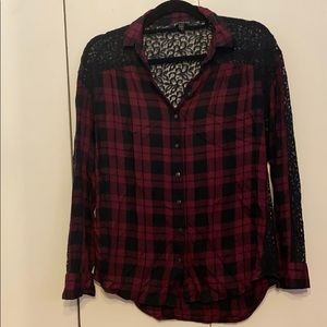 Express plaid and lace button down
